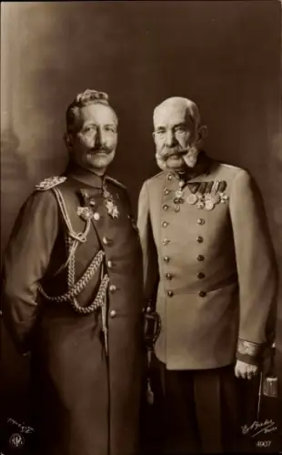 Ak Kaiser Franz Joseph I., Kaiser Wilhelm II., Portrait, Orden, Uniform