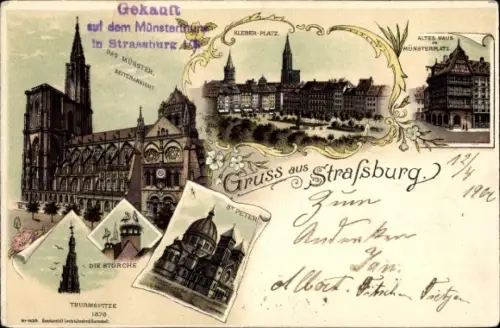 Litho Strasbourg Straßburg Elsass Bas Rhin, Münster, Kleberplatz, St Peter, Münsterplatz