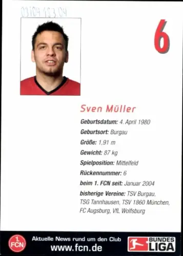 Autogrammkarte Fußballer Sven Müller, 1.FC Nürnberg, Autogramm