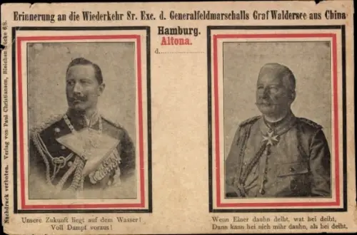 Ak Hamburg Altona, Generalfeldmarschall Graf Alfred von Waldersee, Wiederkehr aus China, Kaiser