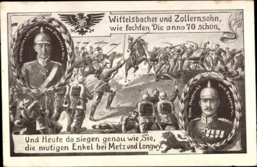 Ak Kronprinz Wilhelm von Preußen, Kronprinz Rupprecht von Bayern, 70er, Metz, Longwy, I. WK
