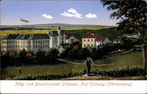 Ak Tettnang in Württemberg, Pflegeanstalt und Bewahranstalt Liebenau, Zeppelin