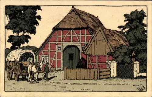 Steindruck Ak Schleswig Holstein, Bauernhäuser