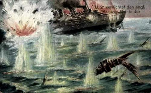 Ak Schlachtfeld, U21 vernichtet den englischen Kreuzer Pathfinder