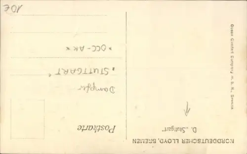 Ak Dampfschiff Stuttgart, Ansicht Steuerbord, Norddeutscher Lloyd Bremen