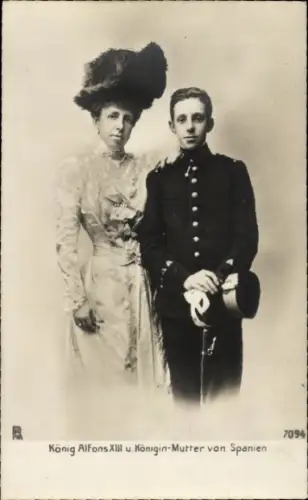 Ak König Alfons XIII. von Spanien, Königin-Mutter von Spanien, Portrait