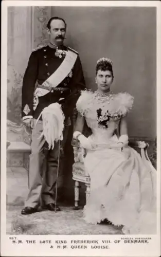 Ak Kong Frederik VIII, König Friedrich VIII. von Dänemark, Gemahlin Königin Louise Josephine Eugenie