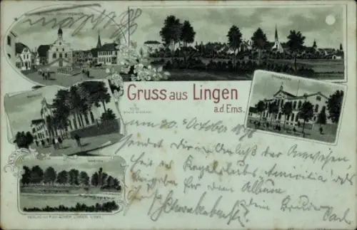Mondschein Litho Lingen im Emsland, Gesamtansicht, Teilansichten