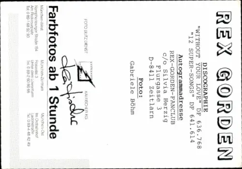 Ak Sänger Rex Gorden, Portrait, Autogramm