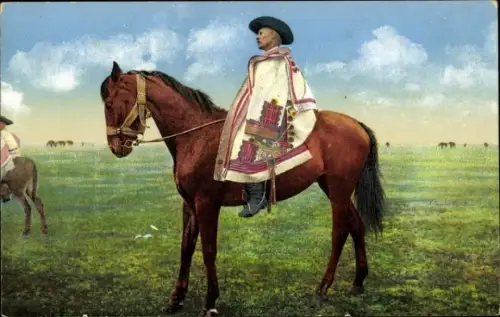 Ak Leben auf der Haide Hortobagy, Ungarische Tracht, Pferd