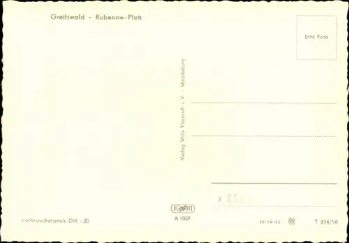 Foto Ak Hansestadt Greifswald, Rubenow-Platz