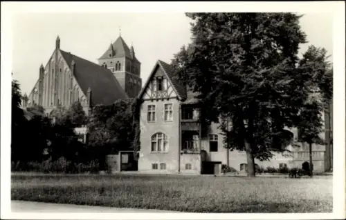 Ak Greifswald Mecklenburg Vorpommern, Elisenhain, Blick auf die Marienkirche