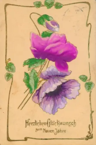 Präge Material Ak Glückwunsch Neujahr, Blumen