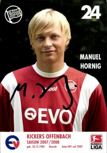 Autogrammkarte Fußballer Manuel Hornig, Kickers Offenbach, Autogramm
