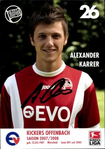 Autogrammkarte Fußballer Alexander Karrer, Kickers Offenbach, Autogramm