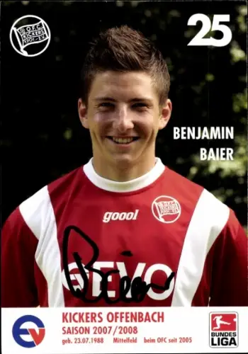 Autogrammkarte Fußballer Benjamin Baier, Kickers Offenbach, Autogramm
