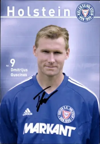 Autogrammkarte Fußballer Dmitrijus Guscinas, Holstein Kiel, Autogramm