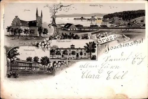 Litho Joachimsthal, Werbellinsee, Jagdschloss Hubertusstock, Kirche, Präparandenanstalt