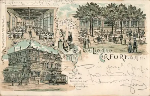 Litho Erfurt in Thüringen, Drei Linden, Inh. Karl Voigt, Straßenbahn