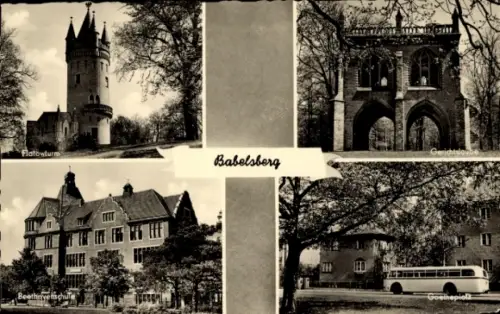 Ak Babelsberg Potsdam in Brandenburg, Goetheplatz, Beethovenschule, Gerichtslaube, Flatowturm