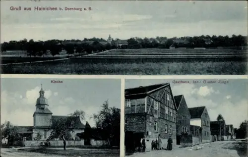 Ak Hainichen Thüringen, Kirche, Gasthaus, Totalansicht