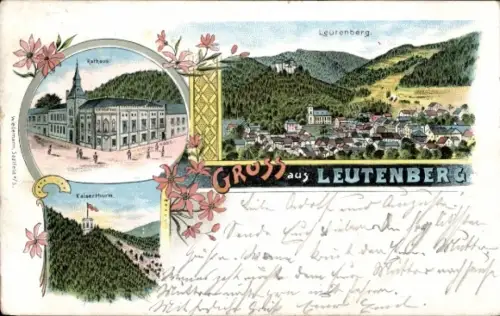 Litho Leutenberg in Thüringen, Gesamtansicht, Rathaus, Kaiserturm
