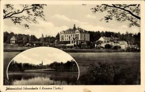 Ak Johannisbad Schmeckwitz Oberlausitz, Kurhaus, Handricksteich