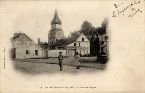 Ak La Croix St Leufroy Eure, Kirchplatz