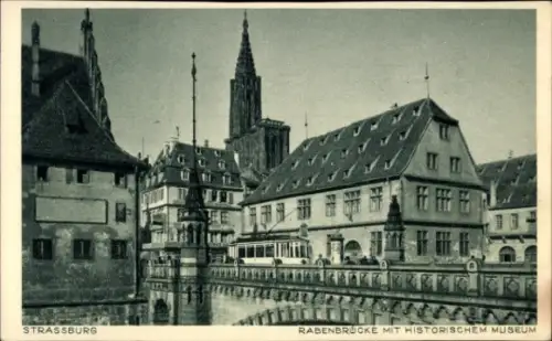 Ak Straßburg Elsass Bas Rhin, Rabenbrücke mit historischem Museum