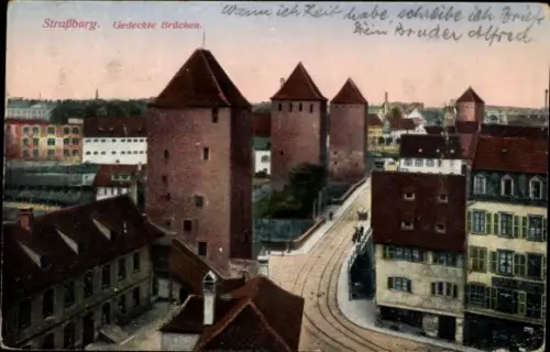Ak Strasbourg Straßburg Elsass Bas Rhin, Aussicht auf  gedeckte Brücken,  Architektur