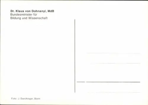 Ak Politiker Klaus von Dohnanyi, Portrait, Autogramm