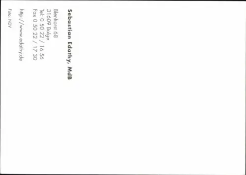 Autogrammkarte Politiker Sebastian Edathy, Autogramm