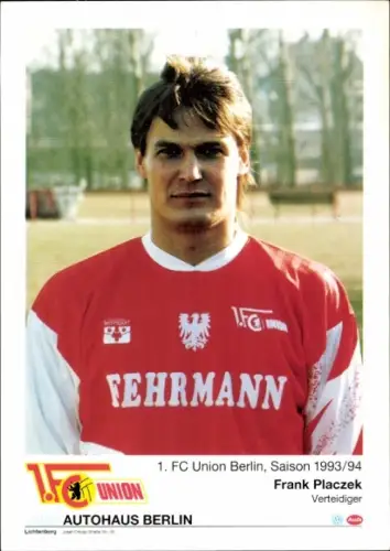 Autogrammkarte Fußballer Frank Placzek, 1. FC Union Berlin, Autogramm