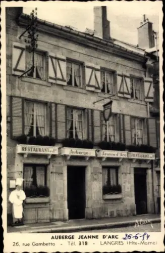 Ak Langres Haute Marne, Restaurant Auberge Jeanne d'Arc, 26 rue Gambetta,  Hte-Marne, Telefon 318