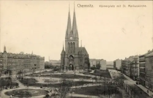 Ak Chemnitz in Sachsen, Körnerplatz, St. Markuskirche,  