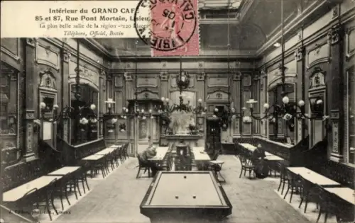 Ak Lisieux Calvados, Innenansicht des Grand Café, Tische, Billardtisch, dekorative Wände