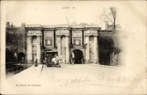 Ak Lille Nord, Porte de Tournai,  Pferdewagen, Menschen