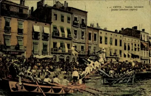 Ak Sète Cette Hérault, Bunte , Menschenmenge, Boote, Joutes Cettoises, Wasser