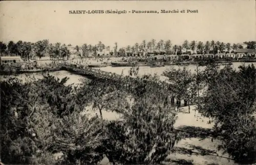 Ak Saint Louis Senegal, Panorama, Brücke, Markt
