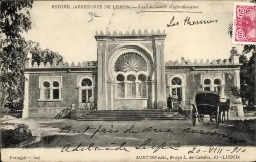 Ak Estoril Cascaes Cascais Portugal,  Hydrotherapie-Etablissement, Kutsche, Poststempel, Portugal