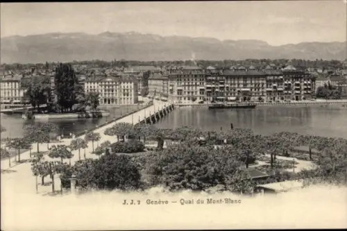 Ak Genf Stadt Schweiz,  Quai du Mont-Blanc, Wasser, Bäume, Gebäude