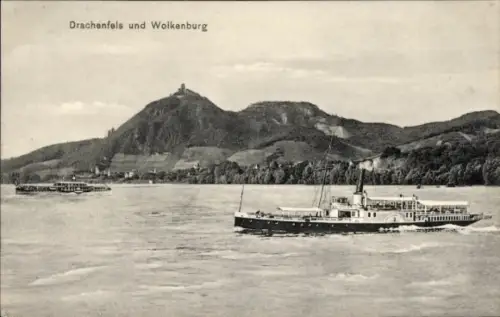 Ak Königswinter am Rhein, Drachenfels, Drachenfels, Wolkenburg, Schiffe auf dem Wasser