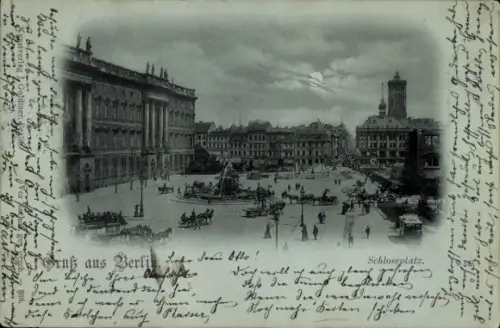 Mondschein Ak Berlin Mitte, Schlossplatz, Schloss, Rathaus