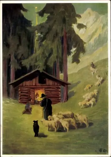 Künstler Ak Schönermark, Fröhliche Weihnachten, Hirten