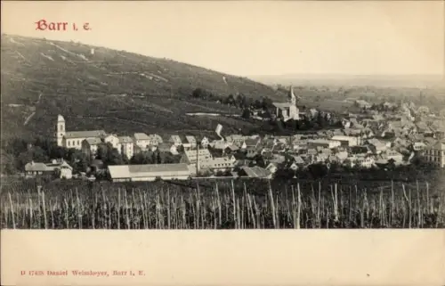 Ak Barr Elsass Bas Rhin, Panoramaansicht von  Weinberge, Kirche, Häuser