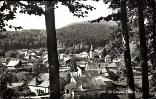 Ak Saint Cergue Kanton Waadt, Durchblick zum Ort
