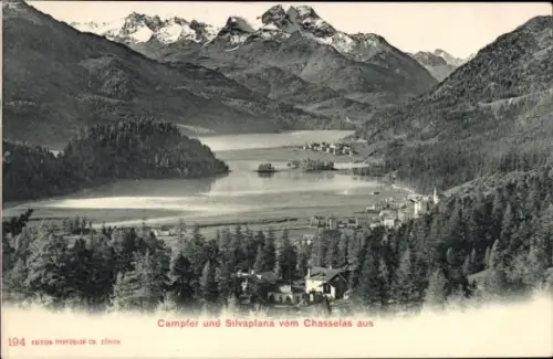 Ak Silvaplana Kt. Graubünden, Berglandschaft,  Campfer, Chasselas, See