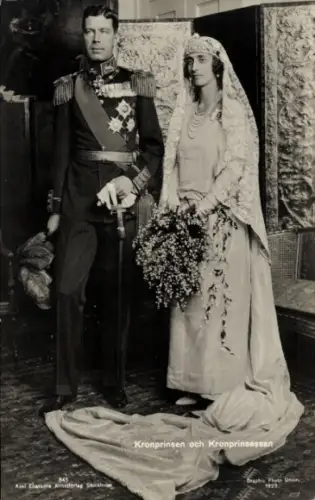 Ak Kronprinz Gustav Adolf von Schweden, Kronprinzessin, Lady Louise Mountbatten