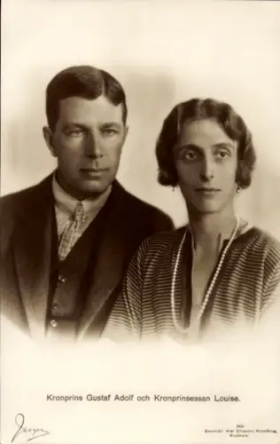 Ak Kronprinz Gustav Adolf, Kronprinzessin Louise von Schweden, Louise Mountbatten, Portrait