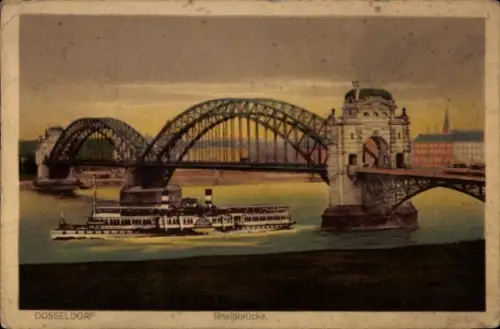 Ak Düsseldorf am Rhein, Rheinbrücke, Dampfschiff